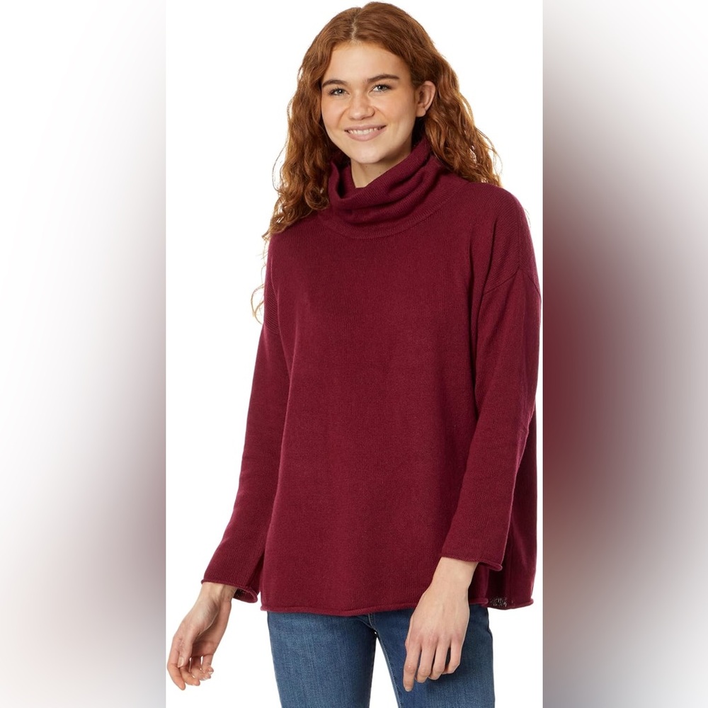 Eileen Fisher Cashmere Organic Cotton Turtleneck Tunic Burgundy Large NWT